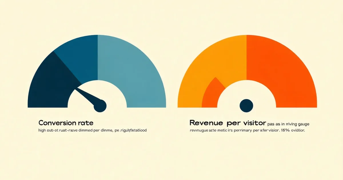 Two metric gauges comparing conversion rate and revenue per visitor